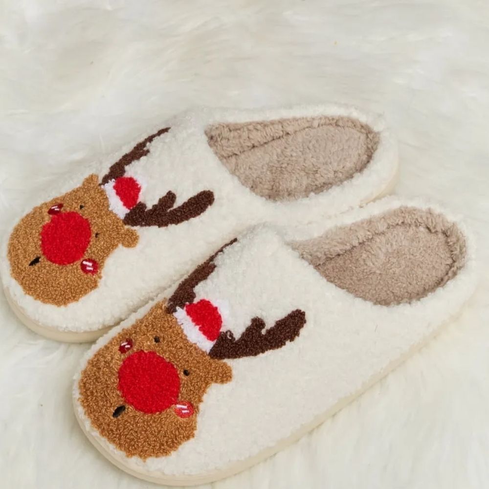 🎄🎄🎄Rudolph Fleece Sherpa Slippers Womens size 6-9 S M L - Picture 4 of 5